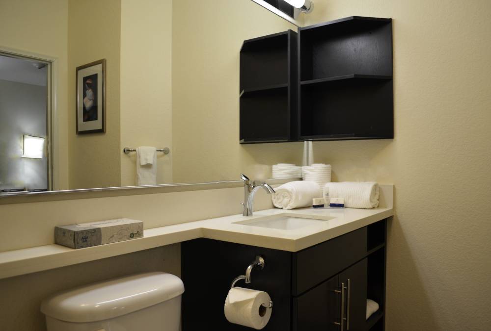 Guest Bathroom with complimentary soap, shampoo, a