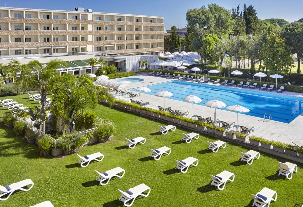 View over the swimming pool from our rooms