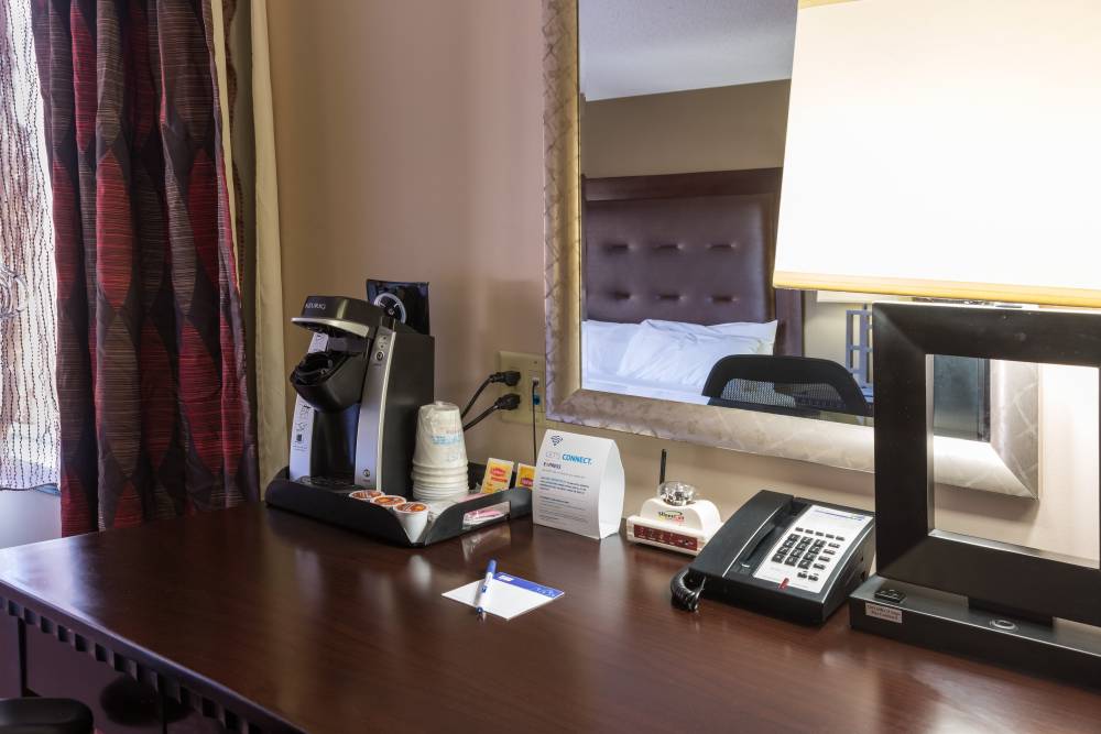 Guest Room Workspace featuring in-room Keurig