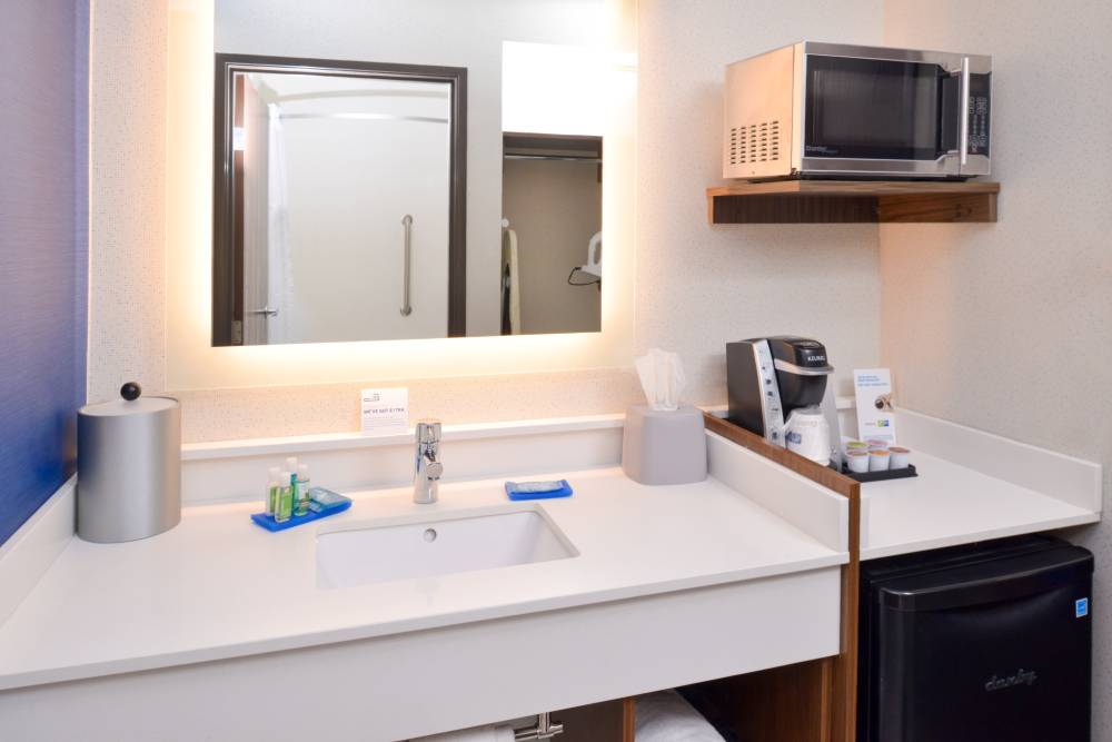 Our guest bathrooms have plenty of counter space t